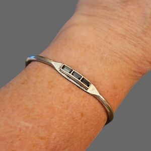 3/$30 Vintage Small Silvertone Blue Gem Cuff Bracelet